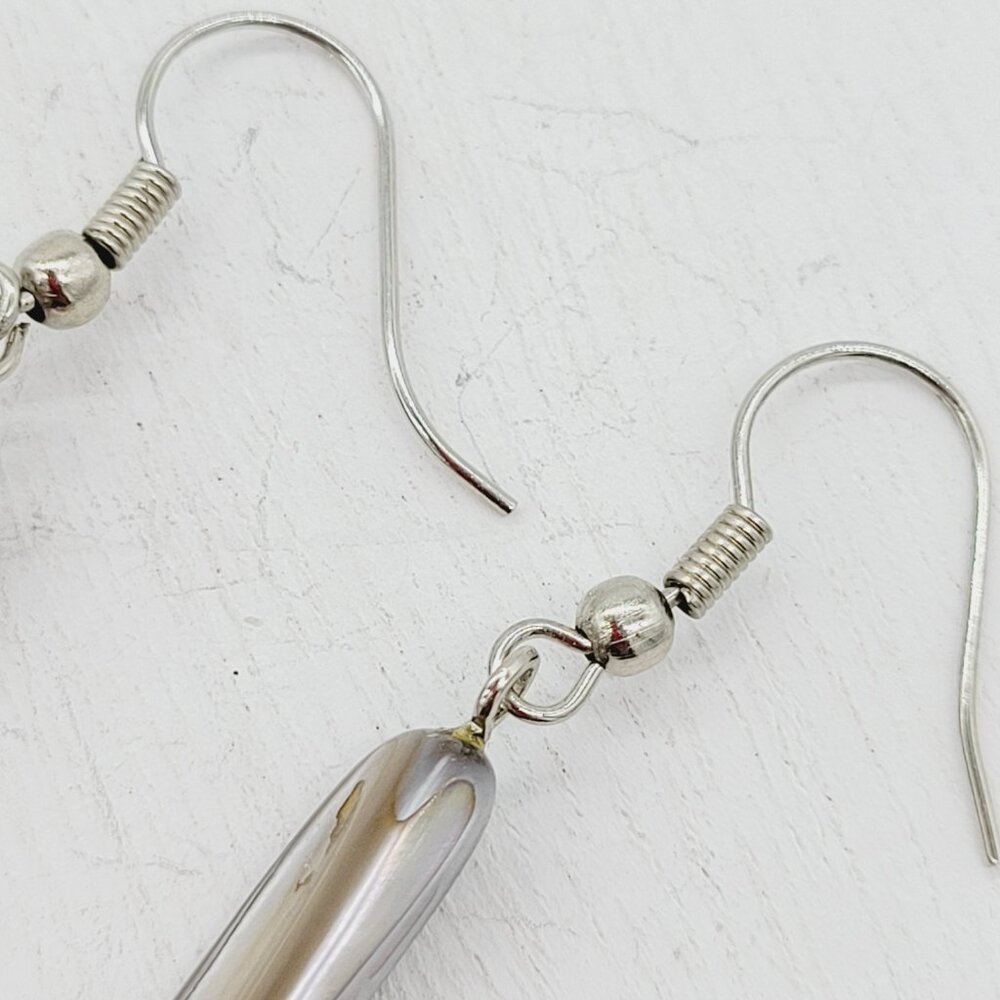 Tan & Gray Drop Dangle Shell Earrings For Everyday Wear Neutral 2.5" - Picture 5 of 6